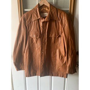 Vintage 1970s XL Men’s Leather Jacket Retro Pockets Mervins Button Up